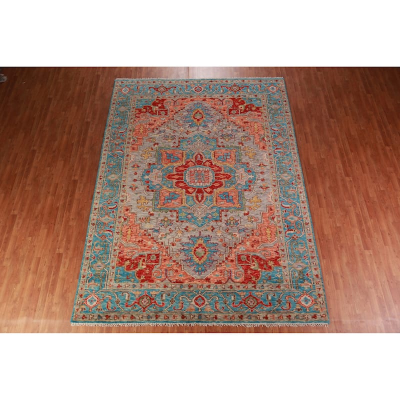 Geometric Medallion Heriz Serapi Oriental Rug Handmade Wool Carpet - 8'9" x 11'10"