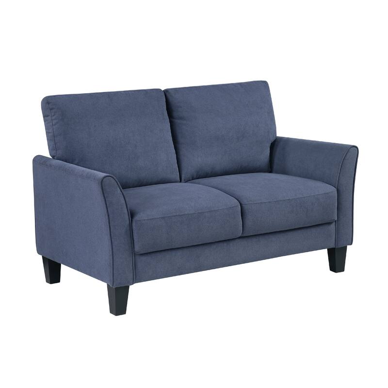 Xumo Loveseat, Blue Fabric, 56 Inch, Black Tapered Wood Legs