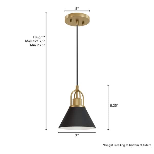 dimension image slide 2 of 4, Hunter Carrington Isle Black / Luxe Gold Pendant - Island, Dining Room, Foyer, Bedroom - Casual, Transitional, Cone - Designer!