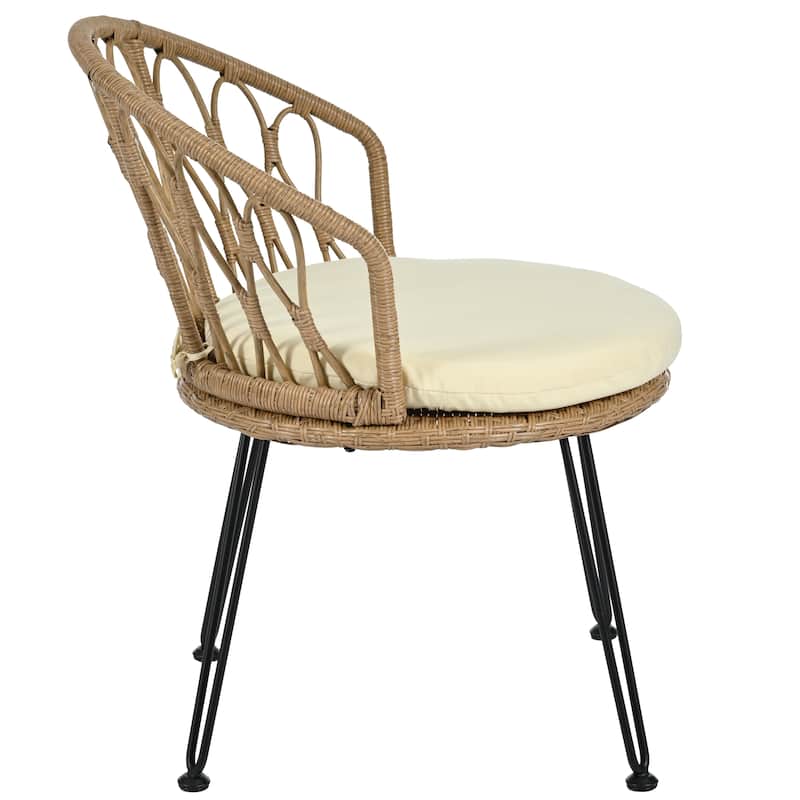 Outdoor Leisure Set, 2 Rattan Single Chairs with 1 Glass Round Table