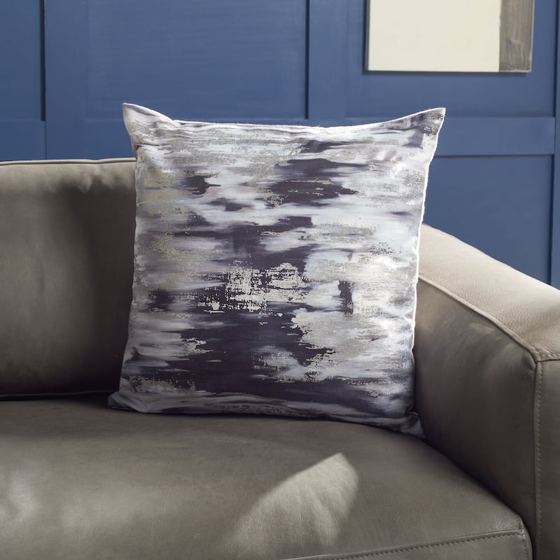 SAFAVIEH Andrine Abstract 18-inch Square Decorative Throw Pillow - 18" x 18" - Silver/Navy