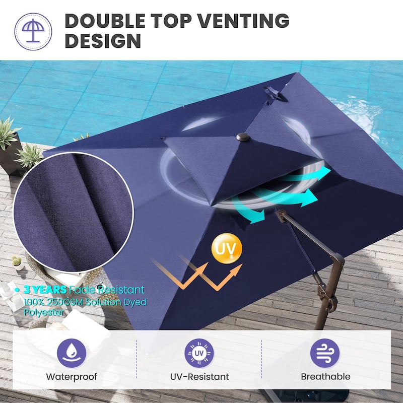 9 x 11.5 FT Outdoor Patio Dual Top Cantilever Umbrella with Weighted Base