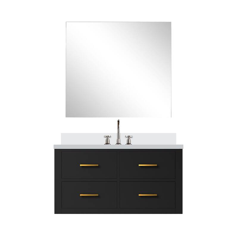 Castor Bath Vanity with Cultured Marble Top, Sink, Mirror and Faucet