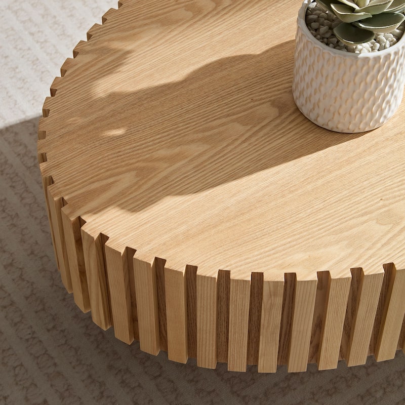 Modern Handcraft Drum Coffee Table Length 43.31"Round Coffee Table for Living Room