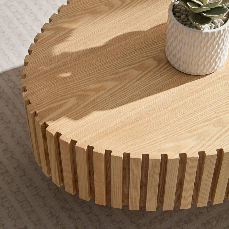 Modern Contermporary Natural Oval Accent Coffee Table with Sturdy Pedestal, MDF for Living Room No Assembled