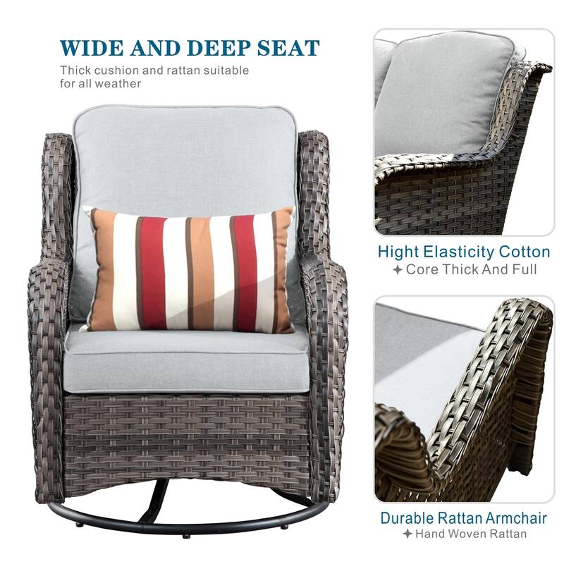 OVIOS 3-piece Rattan Wicker Rocking Swivel Chair Set