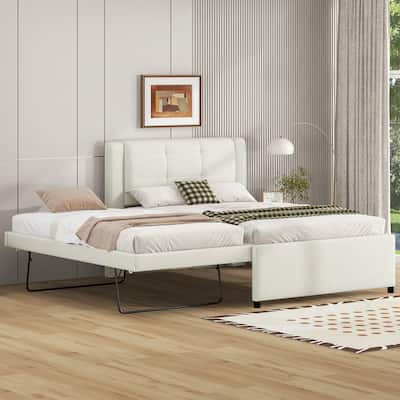 Full Size Upholstered Platform Bed with Trundle - Adjustable to Flat or Erected Position