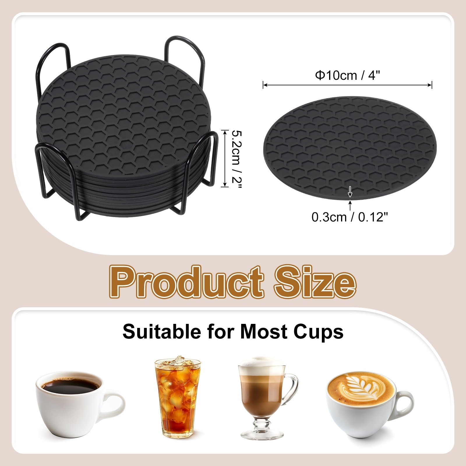 Silicone Coasters with Holder, Round Coaster for Drink, Non-Slip Non-Stick Heat Resistant Place Mats Washable
