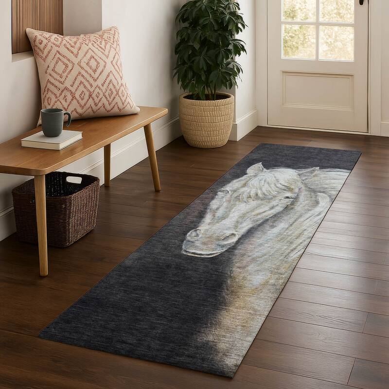 Premium Washable Super Soft Modern Horse Mayfield Rug - Ivory - 2'3" x 7'6"