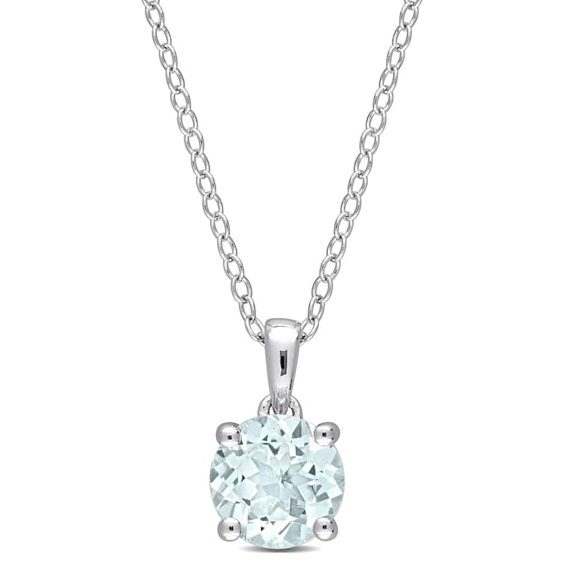 Miadora Aquamarine Solitaire Birthstone Necklace in Sterling Silver