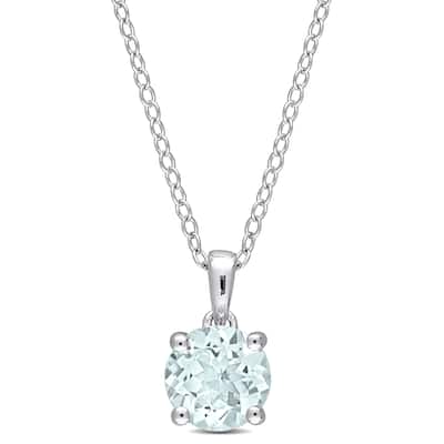 Miadora Aquamarine Solitaire Birthstone Necklace in Sterling Silver