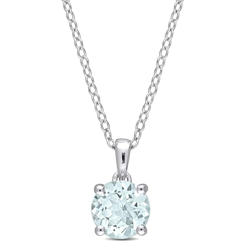 Miadora Aquamarine Solitaire Birthstone Necklace in Sterling Silver