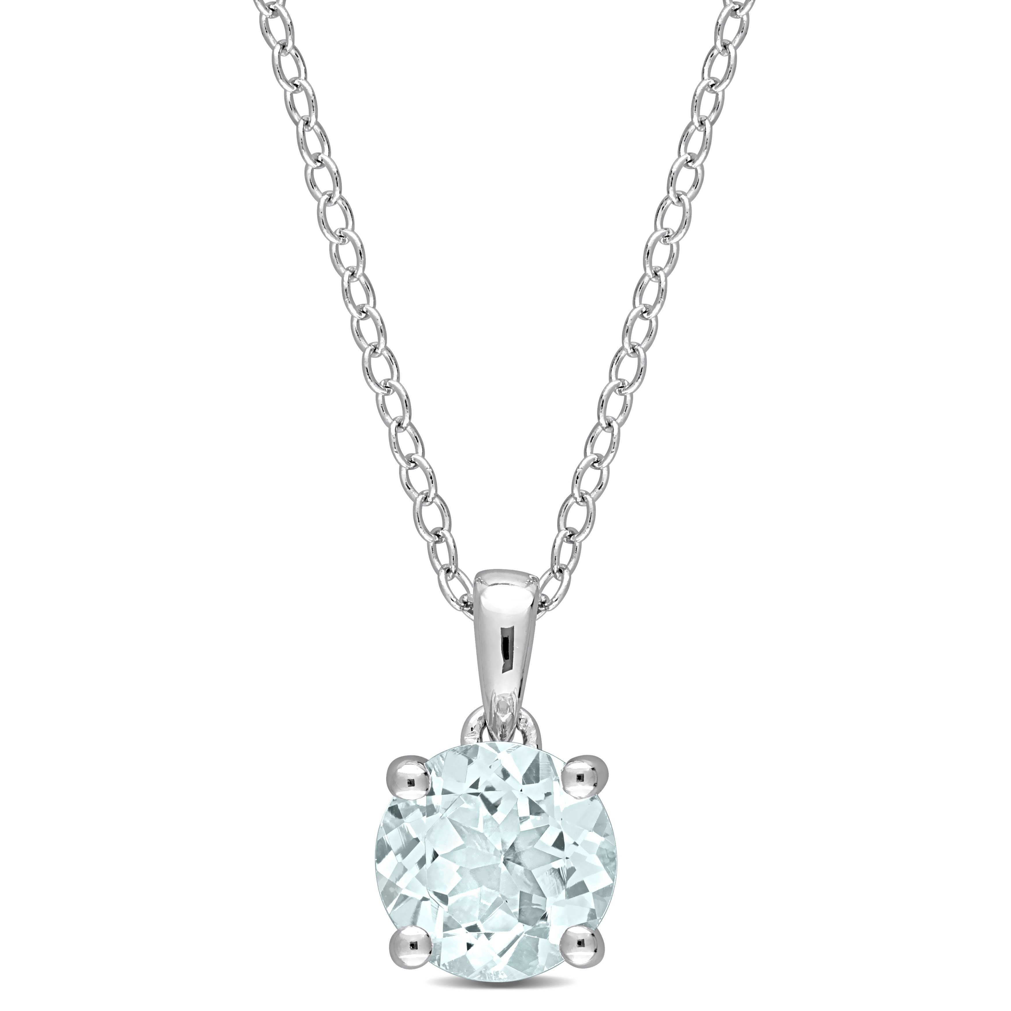 Miadora Aquamarine Solitaire Birthstone Necklace in Sterling Silver