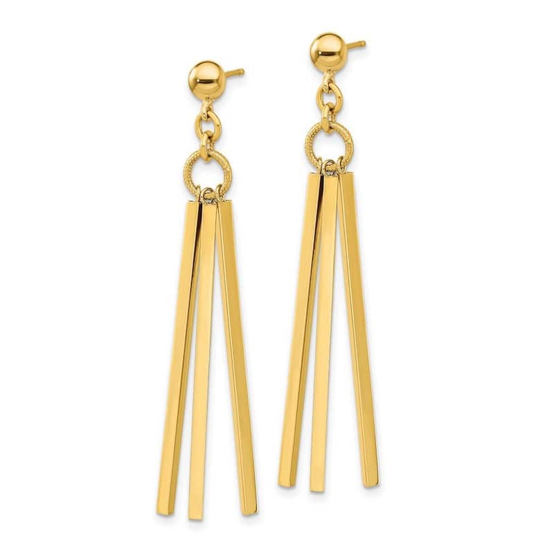 Curata 14k Yellow Gold Polished 3 Bar Post Long Drop Dangle Earrings 54.6x16mm