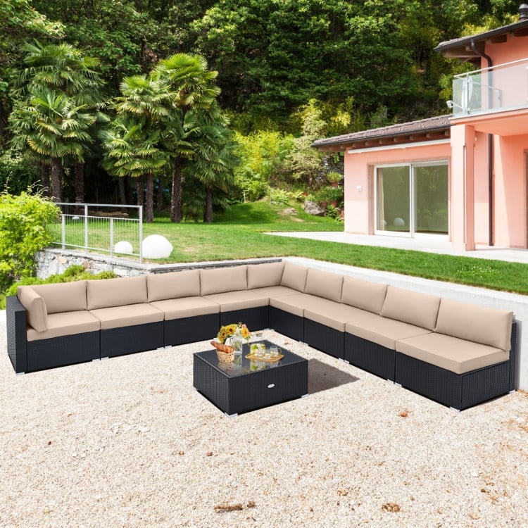 10 Piece Outdoor Wicker Conversation Set with Seat and Back Cushions - 29" x 25" x 25"