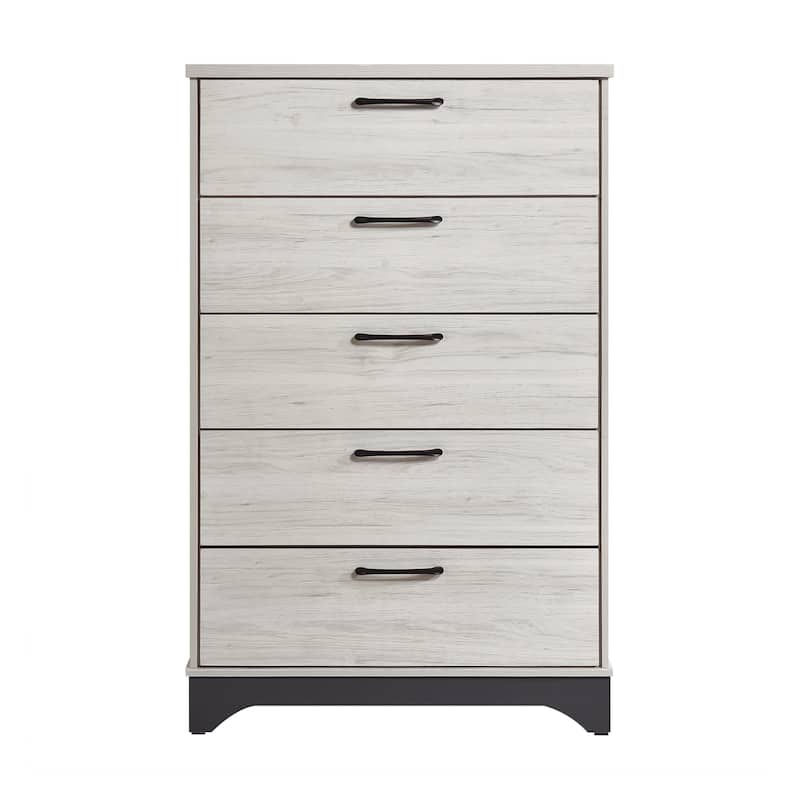 4pc Bedroom Set Two-Tone Finish Platform Bed Dresser Mirror Chest