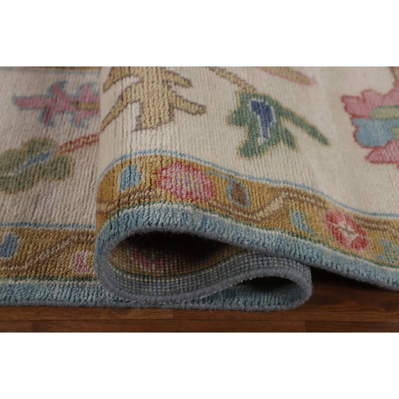 Light Blue Floral Oushak Oriental Area Rug Handmade Wool Carpet - 9'0"x 11'9"