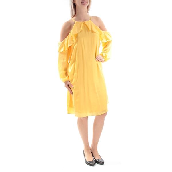 Shop Thalia Sodi Womens Yellow Ruffled Cut Out Long Sleeve Jewel