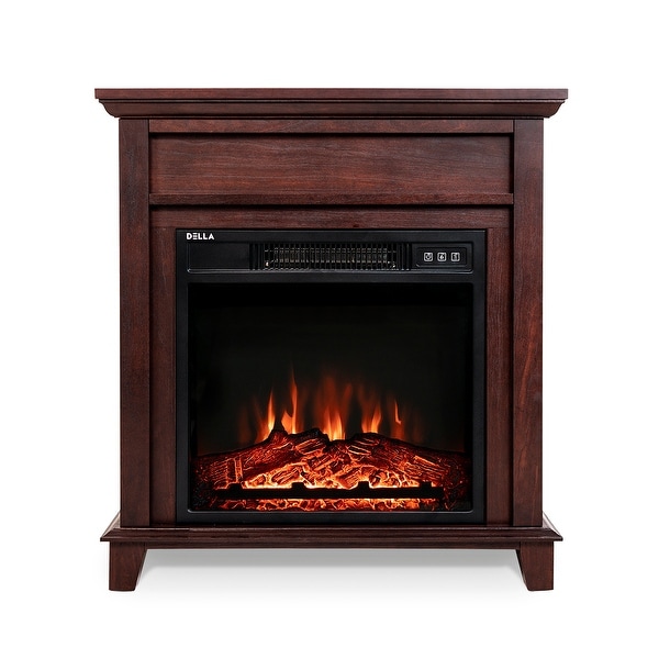 BELLEZE Electric Fireplace Wood Mantel 18" Freestanding Heater with Log Hearth Flame Settings and Remote Control, 1400w