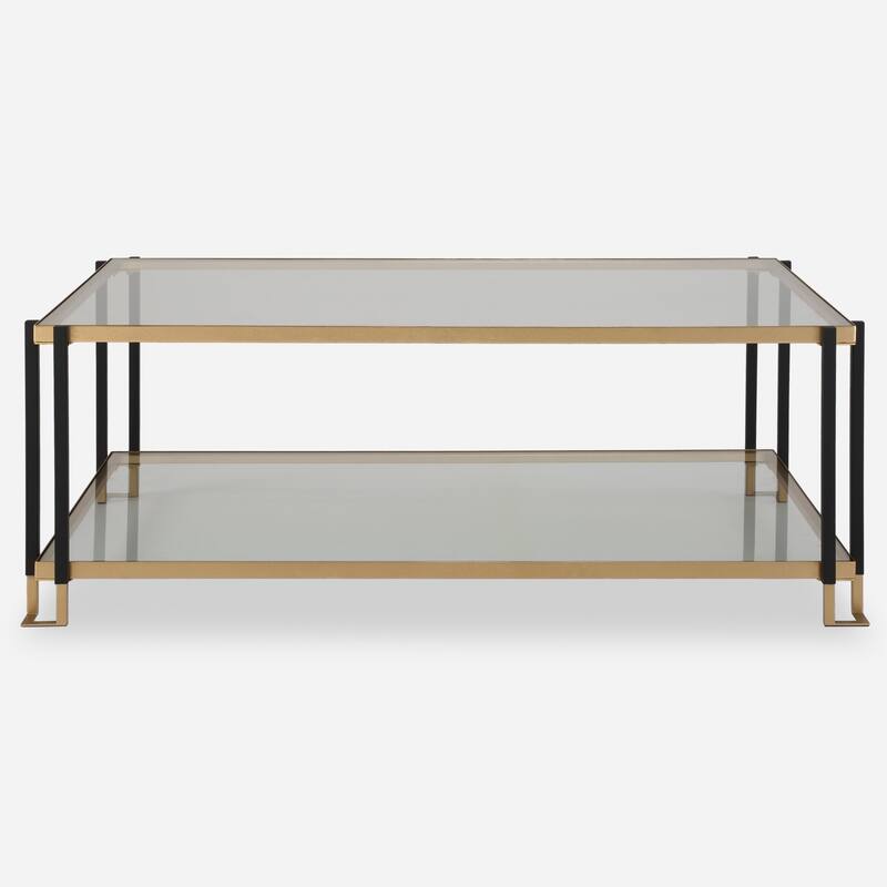 Uttermost 24846 Kentmore 48" Wide Glass Top Iron Coffee Table - Black / Gold