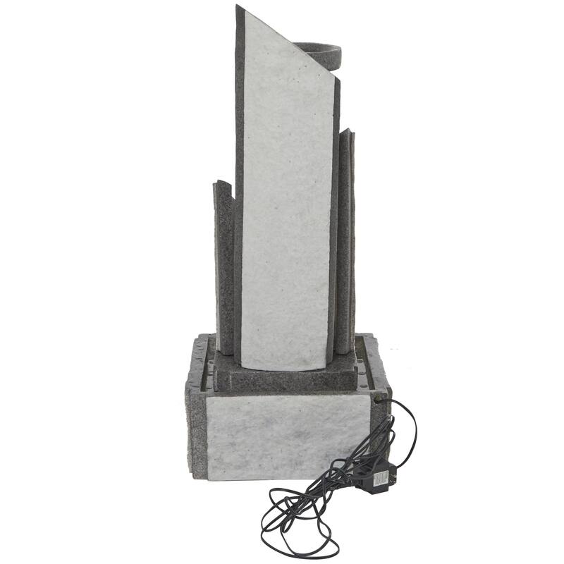 Fiberglass Geometric 2 Tier Fountain with LED Light - Light Gray - Roche River Decor