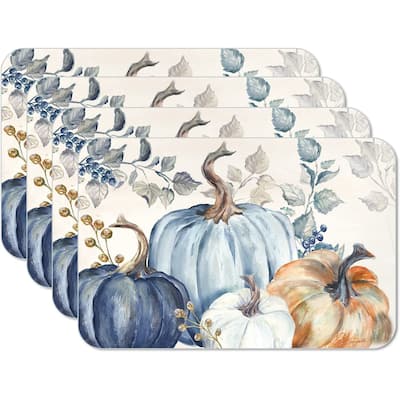 CounterArt Pumpkin Blues Reversible Easy Care Flexible Plastic Placemat 4 Pack Made in The USA
