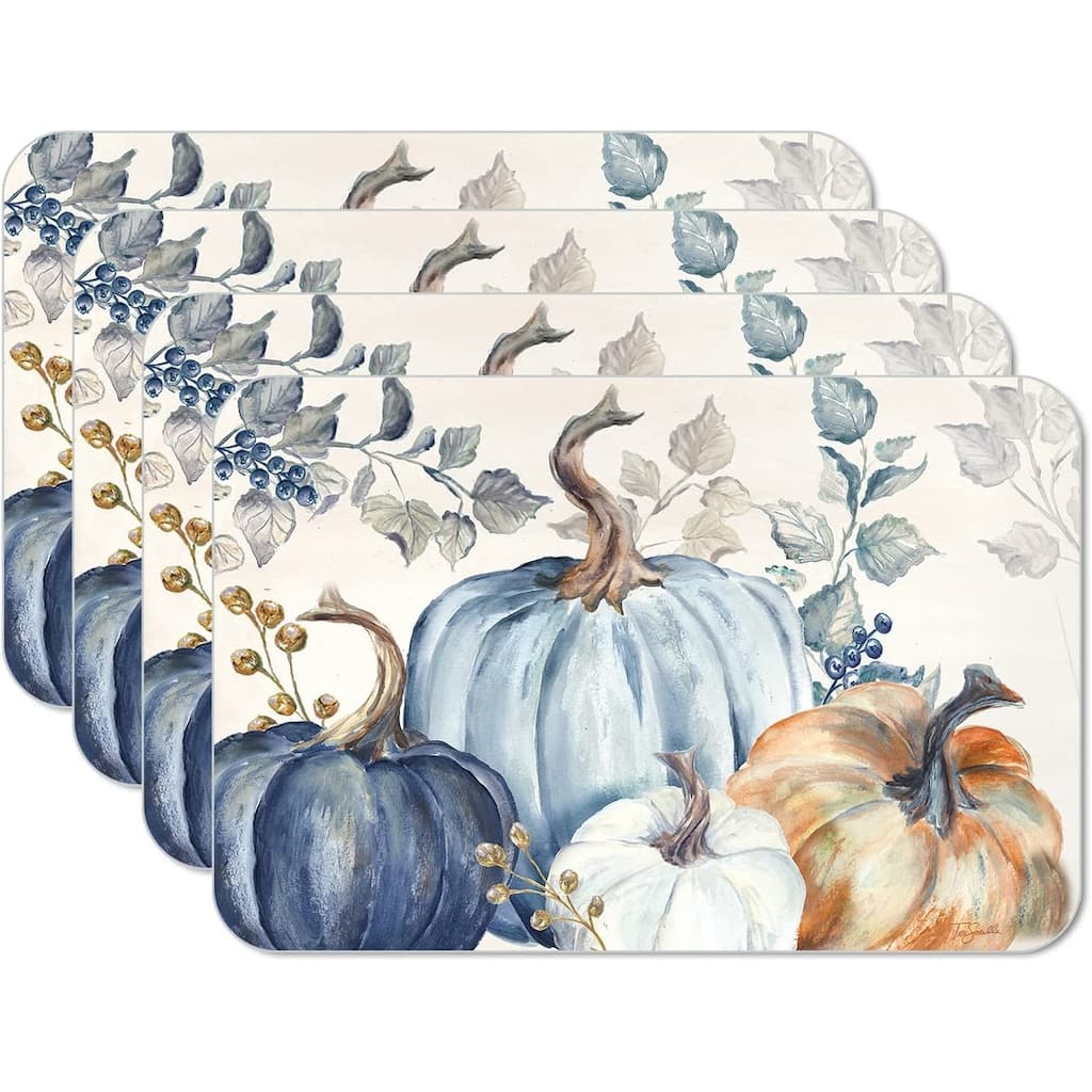 CounterArt Pumpkin Blues Reversible Easy Care Flexible Plastic Placemat 4 Pack Made in The USA
