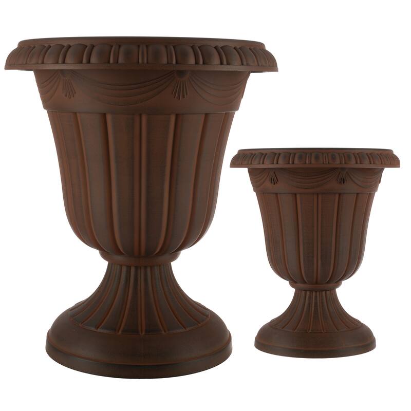 Pure Garden 16x18-Inch Outdoor Planter 2-Pack - Plastic Urn Planters
