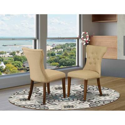 Modern Parson Dining Chairs Set of 2 - Upholstered Fabric High Back Accent Chairs - Antique Walnut Legs