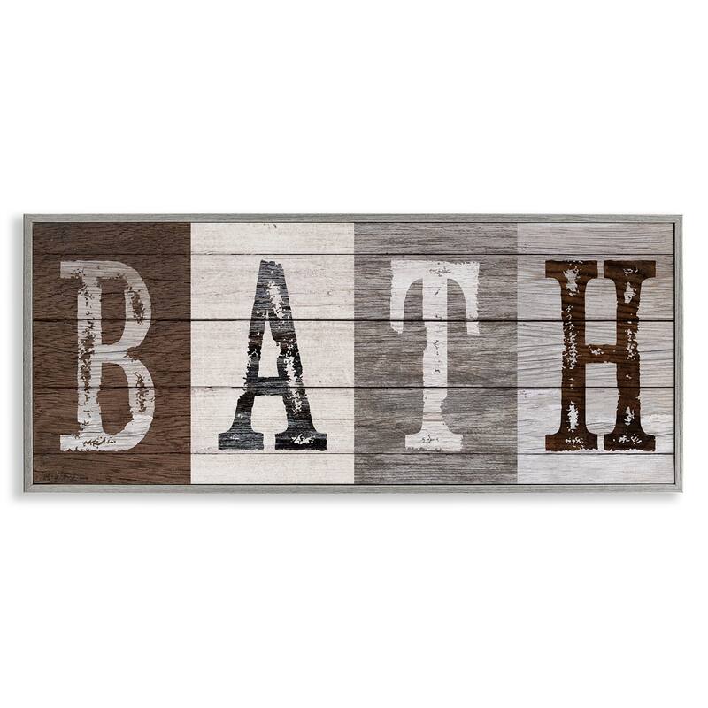 Stupell Rustic Bath Letters Framed Giclee Art Design By Susan Arnot - 24 x 10 - Grey