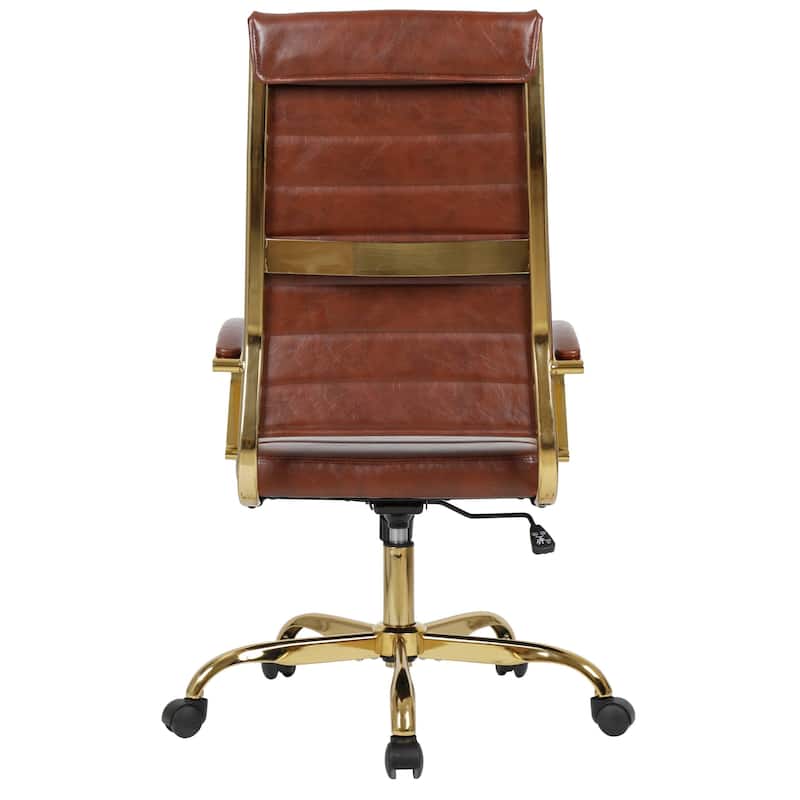 LeisureMod Benmar High-Back Leather Office Chair With Gold Frame - Red - 24.5"Dx22.5"Wx46"H