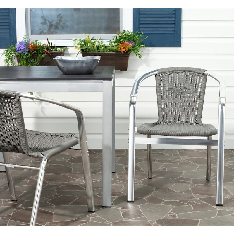 SAFAVIEH Wrangell Grey Indoor/Outdoor Stackable Chairs (Set of 2) - 22"W x 23"D x 28"H