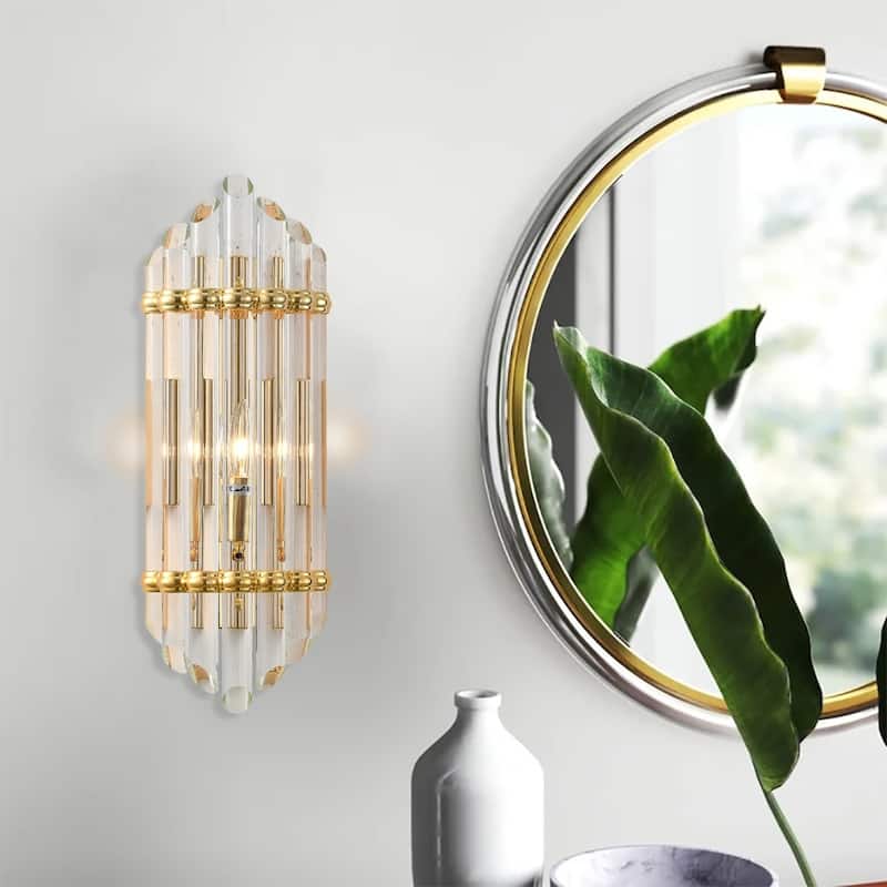 1 Light Gold Wall Sconce with Glass Rod Accents