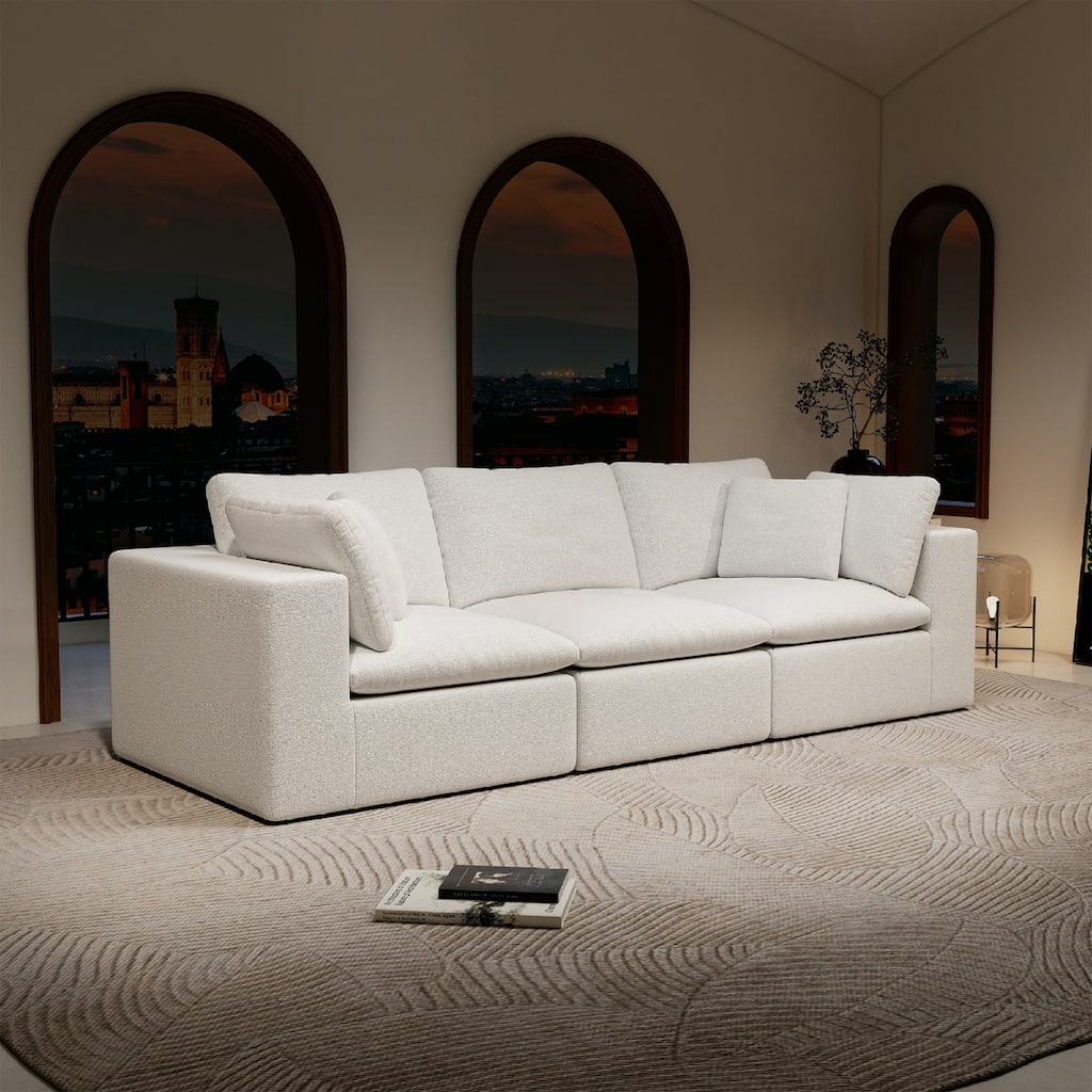 Roomfitters 108.3" Modular Sectional Sofa, 3-Piece Compressed Cloud Couch, No Assembly Required, Plush Corduroy, White