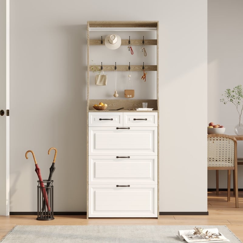 Modern Shoe Cabinet with 3 Doors 2 Drawers with Hanger