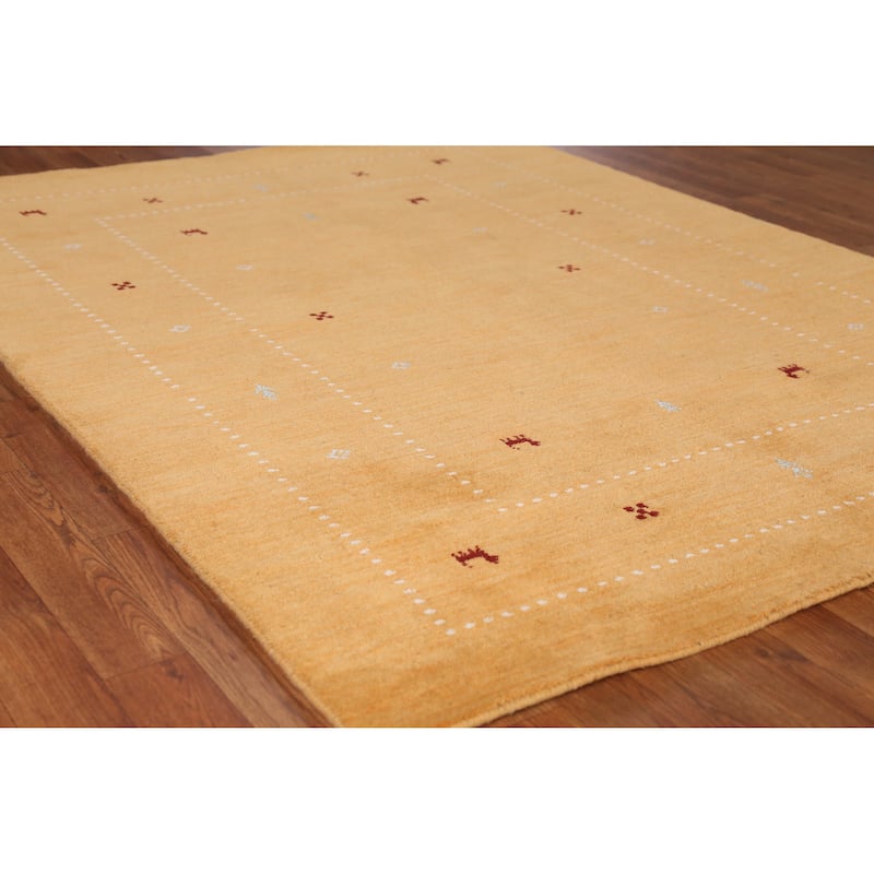 Gold Animals Gabbeh Indian Rug Handmade Wool Carpet - 4'8" x 6'3" - 4'8" x 6'3" - Yellow
