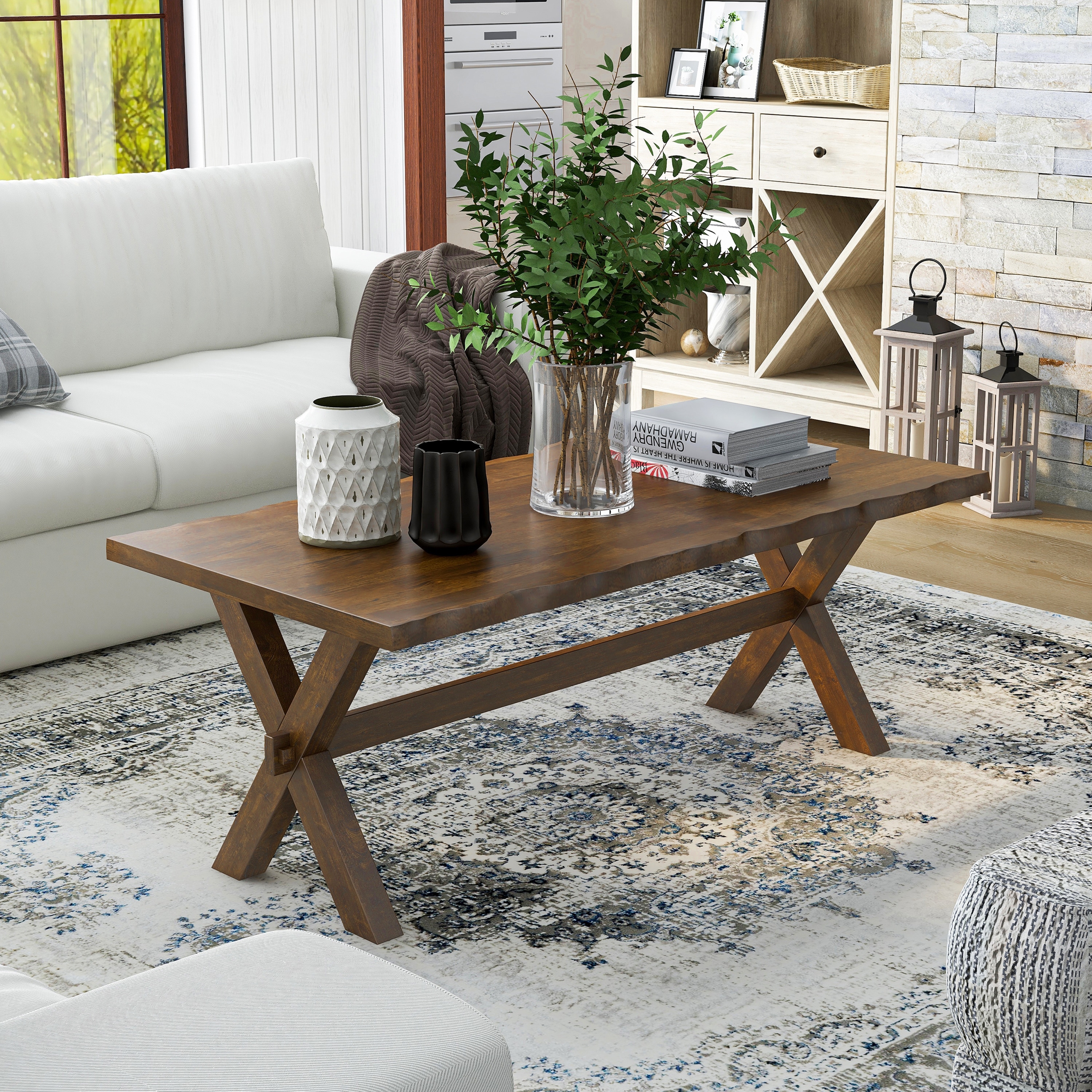 Furniture of America Mav Transitional Walnut 47-inch Solid Wood Coffee Table