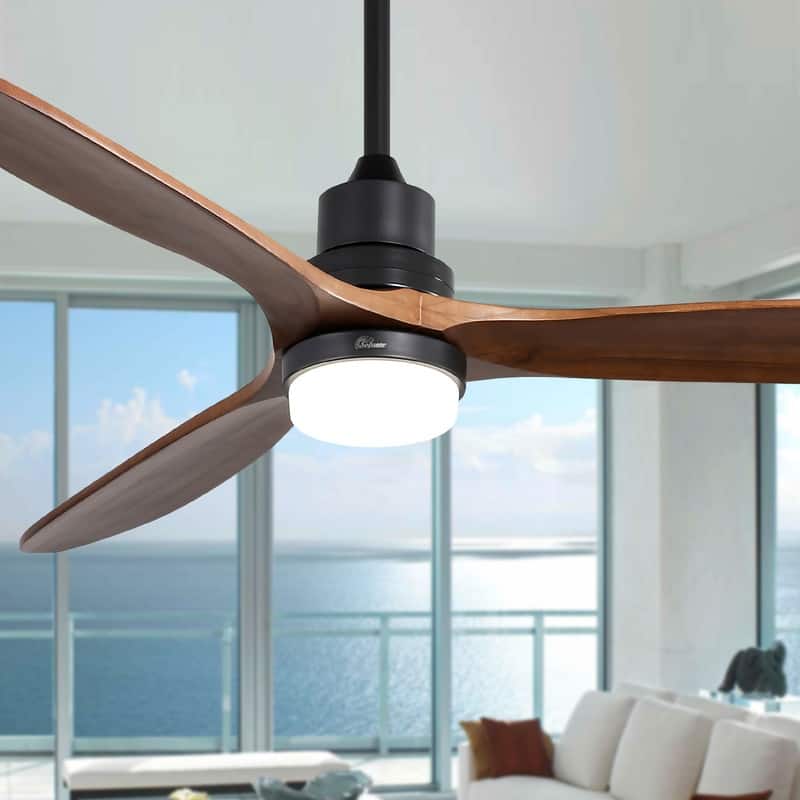 60" Wooden 3-Blade Large Ceiling Fan with Light and Remote Control, Reversible DC Motor - 60 inches