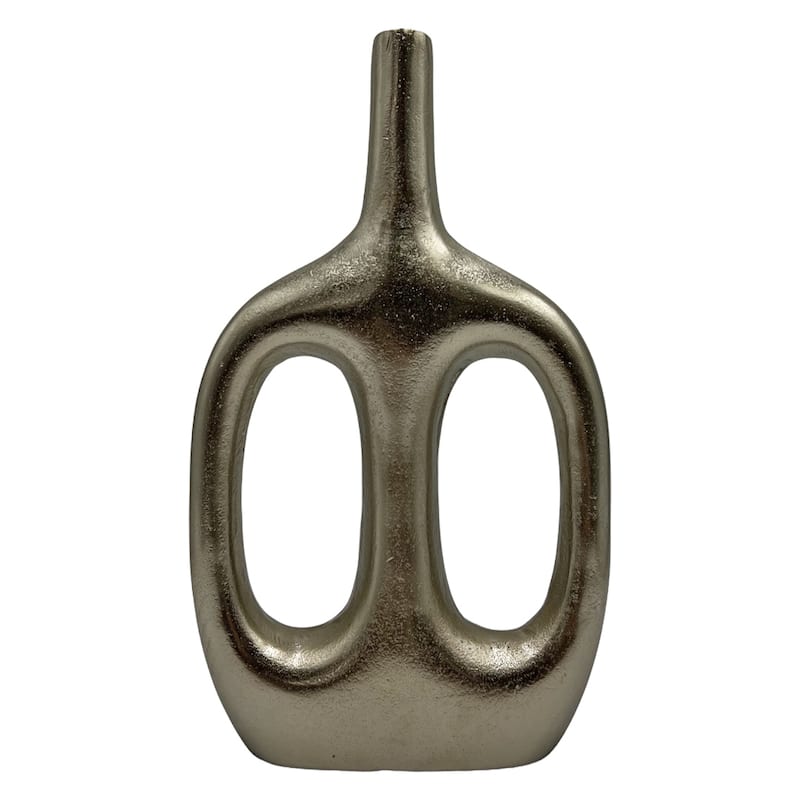 15 Inch Tall Decorative Handmade Aluminum Skinny Jug Flower Vase - Silver
