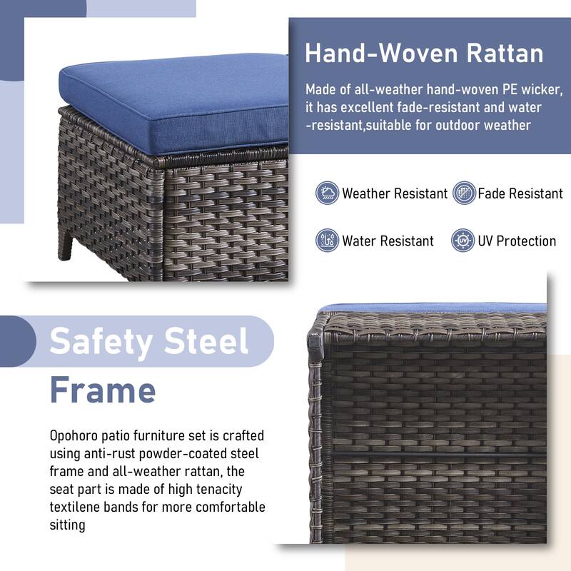 Outdoor Patio Footstool Ottomans with Cushion Grey-Blue - Grey