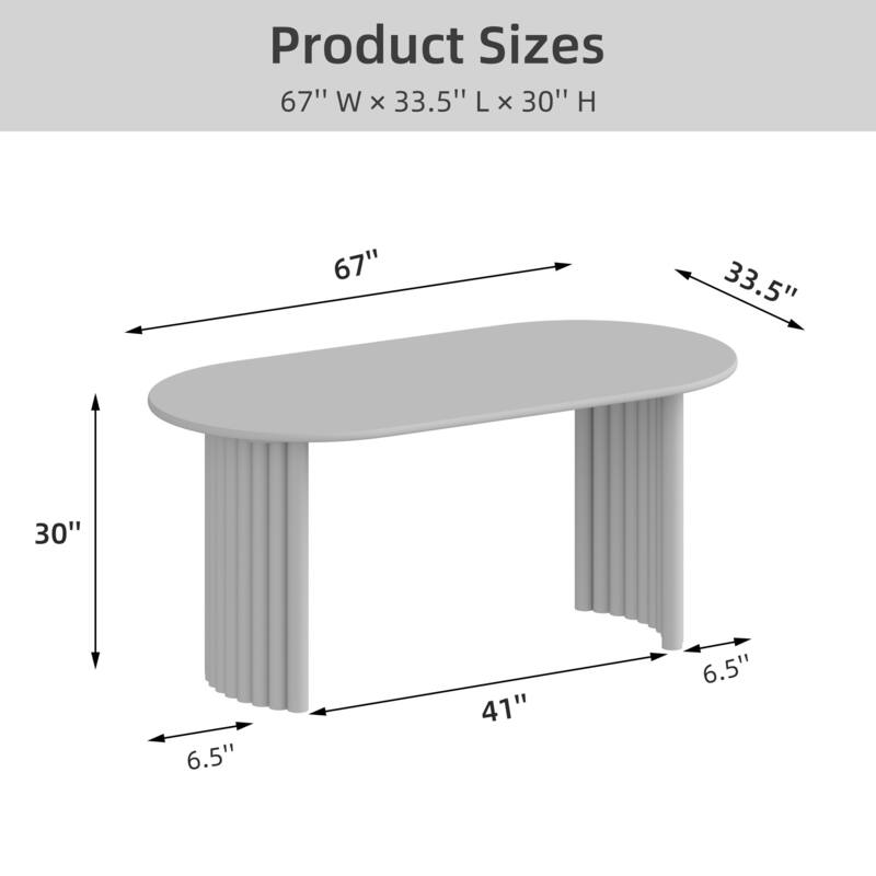Oval Dining Table with Arc-Shaped Edge Top and Stripes Base Modern Farmhouse Kitchen Table for Living Room Dining Room
