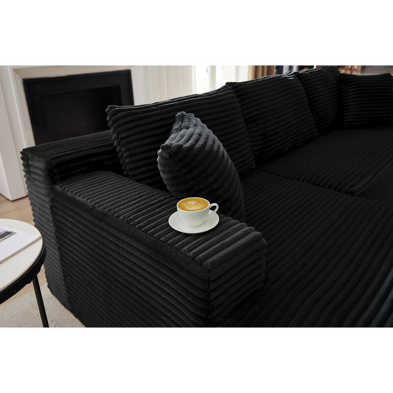 L-Shaped Modular Sectional Sofa with Chaise Lounge, Corduroy Cloud Boneless Couch with Deep Seat, Full-Compression 4 Seat Sofa