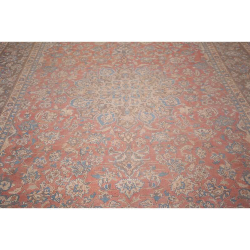 Traditional Pink Mashad Persian Vintage Rug Hand-Knotted Wool Carpet - 9'4"x 12'0"