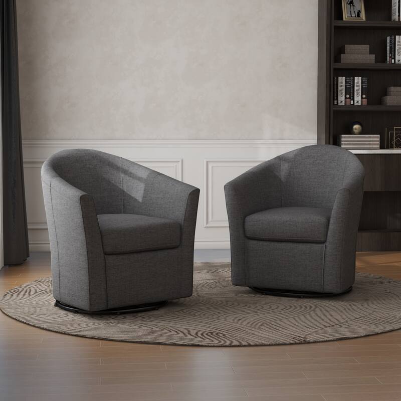 Linen Armchair Swivel Barrel Accent Chairs for Living Room
