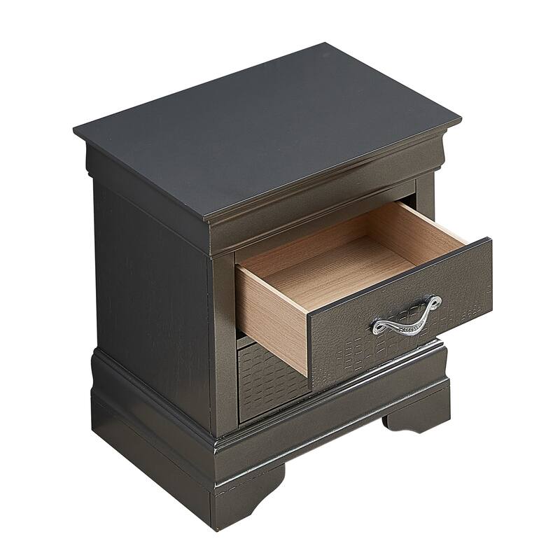 Metallic Black Nightstand 24x21x16 with Two Spacious Drawers, Compact Bedside Table for Bedroom Storage and Stylish Finish