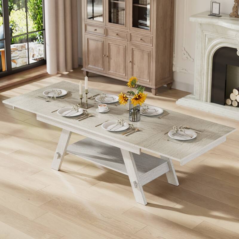 Javlergo Dining Table Set with Bench, Solid Wood Rectangular Extendable Dining Table and Chairs Set for 6-8