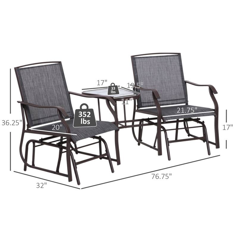 Outsunny Outdoor Glider Chairs with Coffee Table, Patio 2-Seat Rocking Chair Swing Loveseat with Breathable Sling