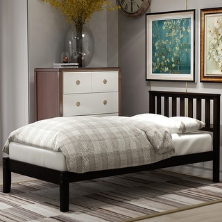 Twin Size Solid Wooden Construction Platform Bed with Headboard/Wood Slat Support