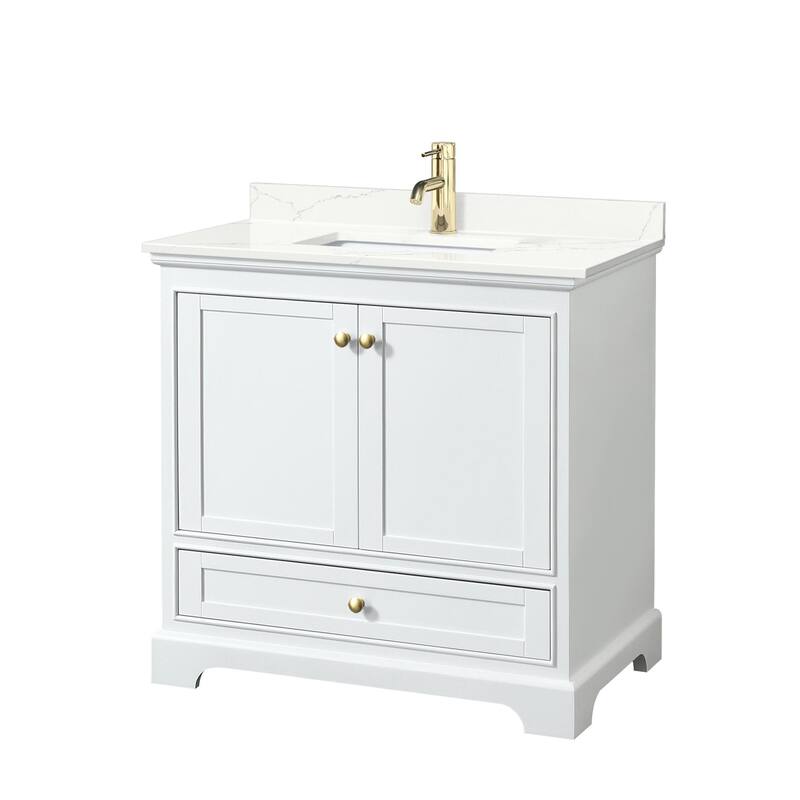 Wyndham Collection WCS202036S-QTZ-UNSMXX Deborah 36" Free Standing - White / Giotto Quartz Top / Brushed Gold Hardware