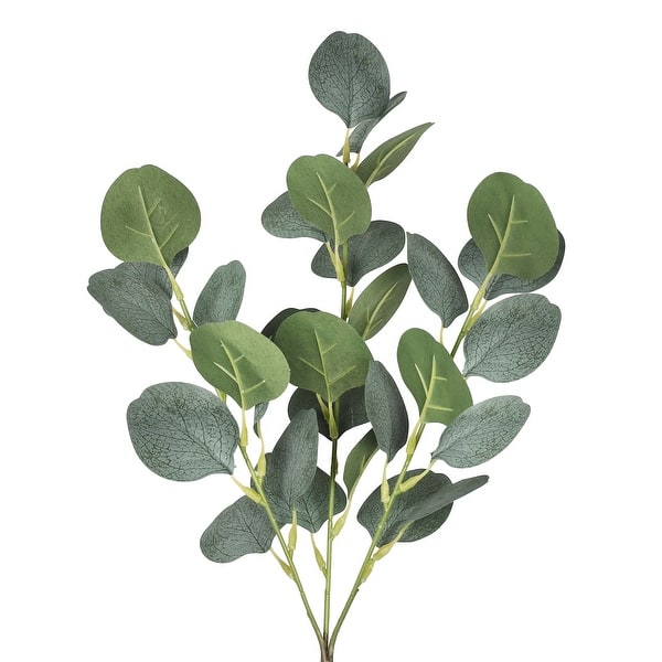 Set of 4 Frosted Green Artificial Silver Dollar Eucalyptus Leaf Stem Plant Greenery Foliage